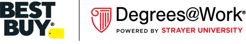 Logo of Best Buy - Logo of Degrees@Work powered by Strayer University